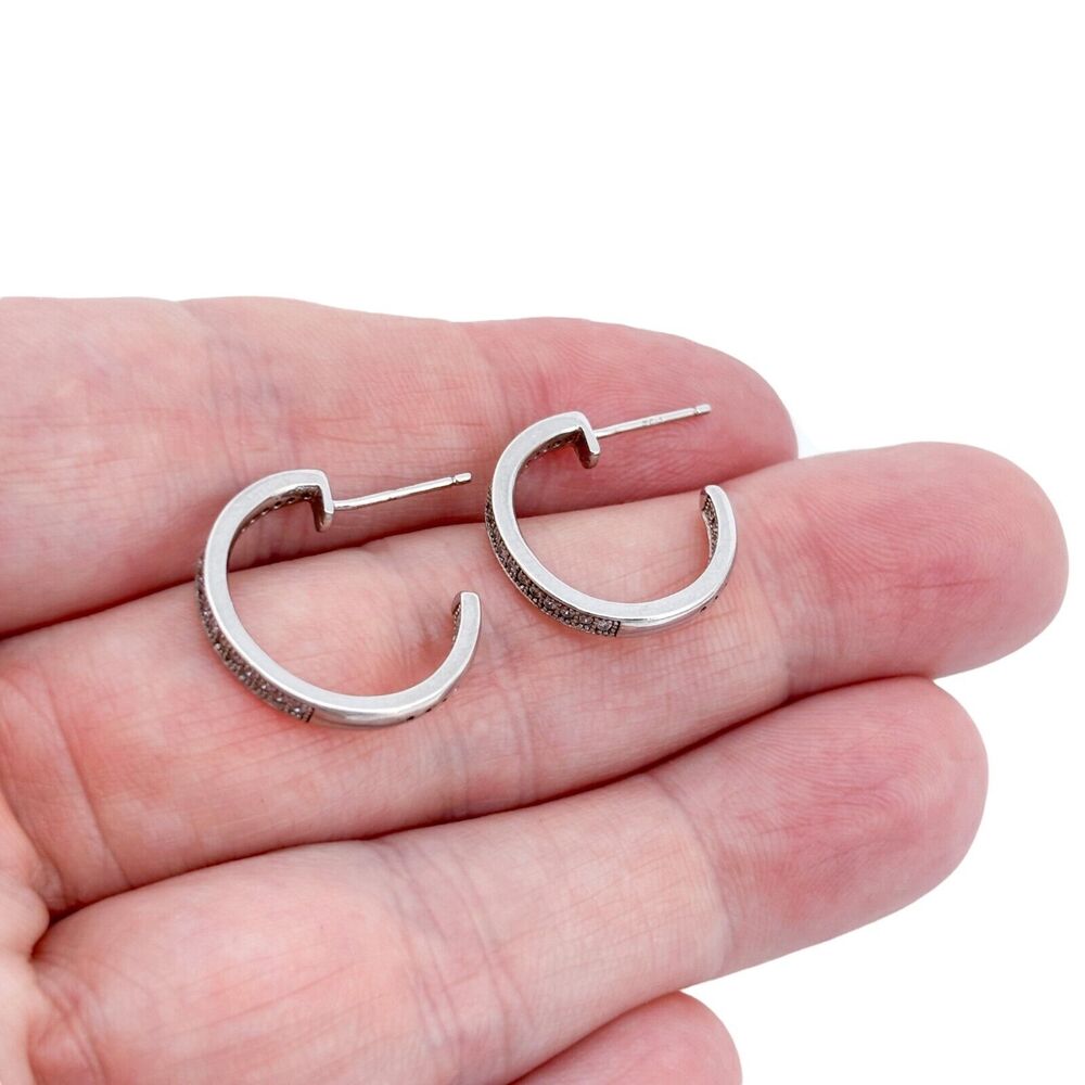 Cubic Zirconia Hoop Earrings | Estate IBB Sterling Silver 925